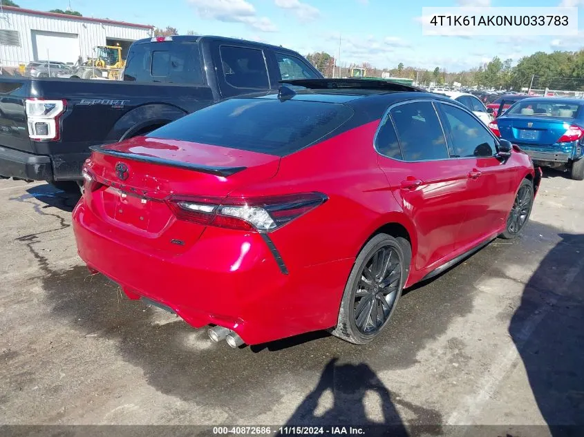 2022 Toyota Camry Xse VIN: 4T1K61AK0NU033783 Lot: 40872686