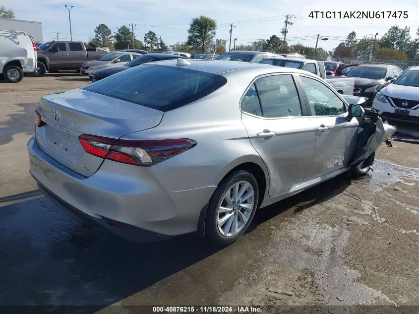 2022 Toyota Camry Le VIN: 4T1C11AK2NU617475 Lot: 40876215