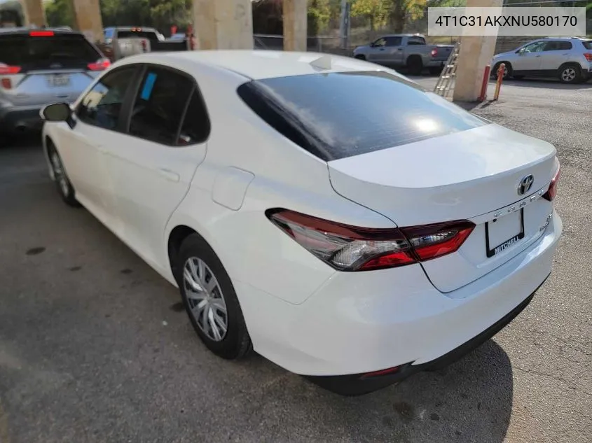 2022 Toyota Camry Le Hybrid VIN: 4T1C31AKXNU580170 Lot: 40935844