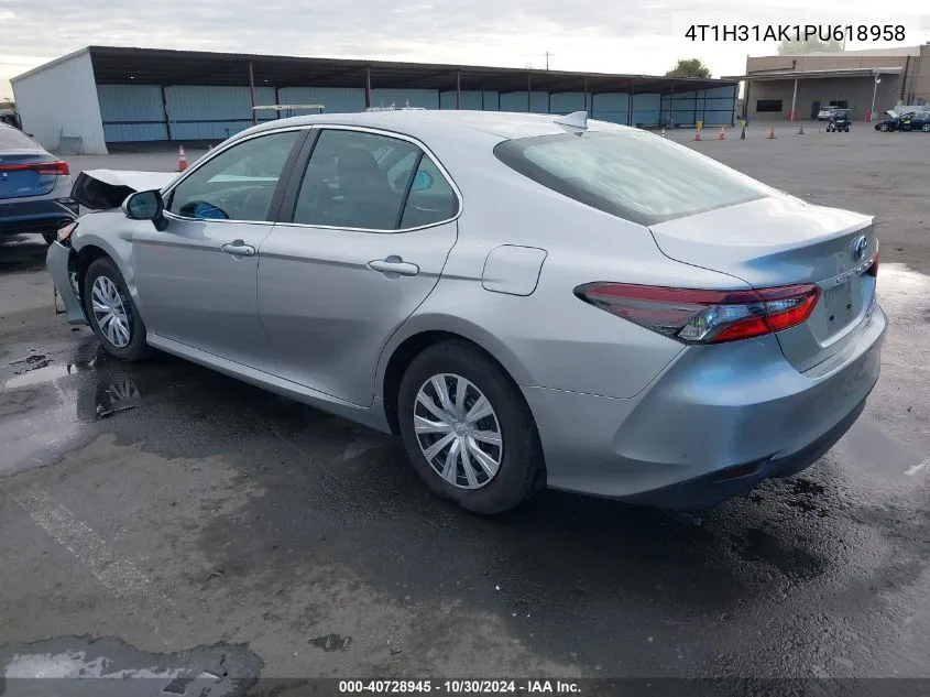 2023 Toyota Camry Le Hybrid VIN: 4T1H31AK1PU618958 Lot: 40728945