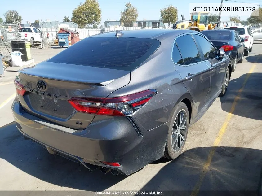 4T1G11AKXRU851578 2024 Toyota Camry Se