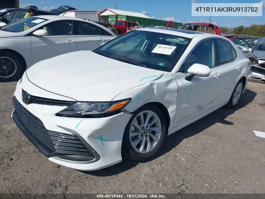 2024 Toyota Camry Le VIN: 4T1R11AK3RU913752 Lot: 40728343