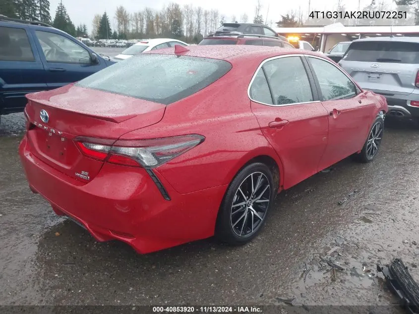 2024 Toyota Camry Hybrid Se VIN: 4T1G31AK2RU072251 Lot: 40853920