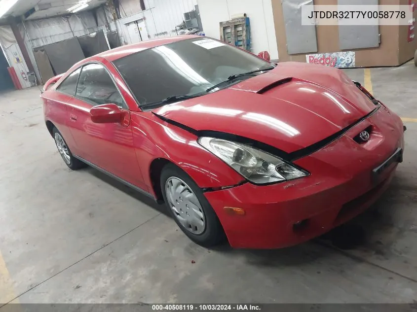 2000 Toyota Celica Gt VIN: JTDDR32T7Y0058778 Lot: 40508119