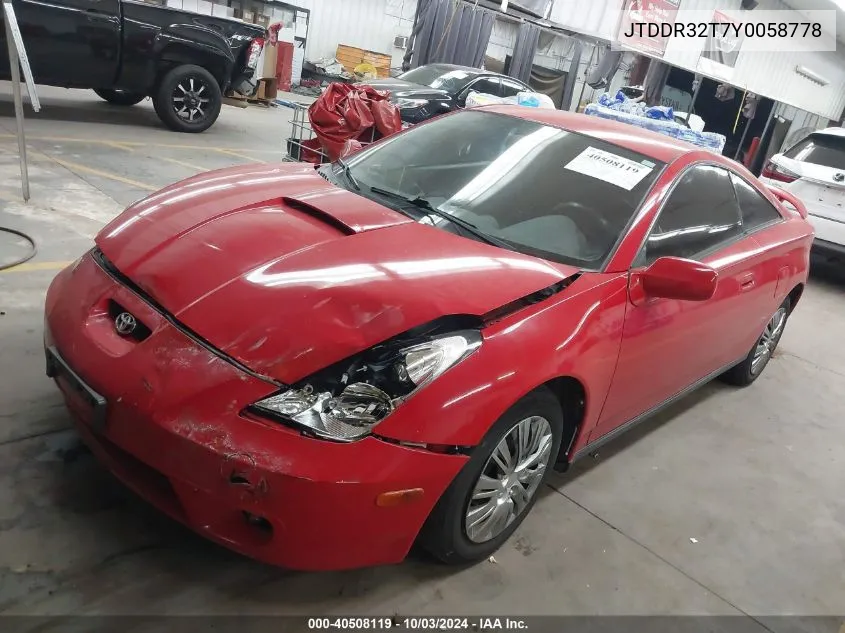 2000 Toyota Celica Gt VIN: JTDDR32T7Y0058778 Lot: 40508119