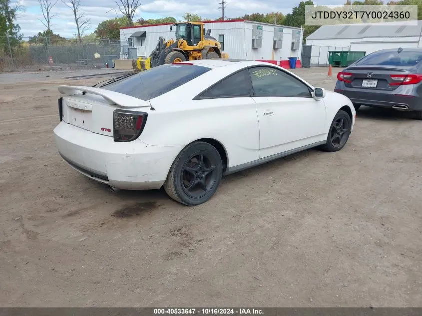 2000 Toyota Celica Gts VIN: JTDDY32T7Y0024360 Lot: 40533647