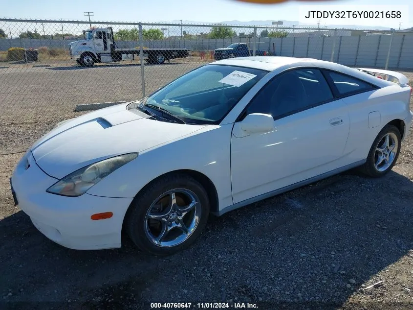 2000 Toyota Celica Gts VIN: JTDDY32T6Y0021658 Lot: 40760647