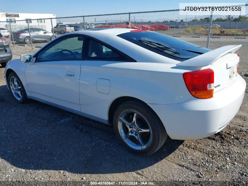 2000 Toyota Celica Gts VIN: JTDDY32T6Y0021658 Lot: 40760647