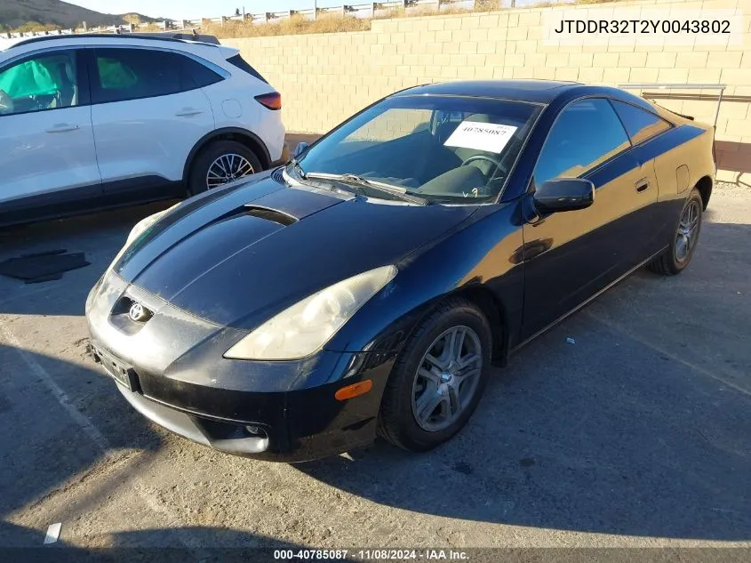 2000 Toyota Celica Gt VIN: JTDDR32T2Y0043802 Lot: 40785087