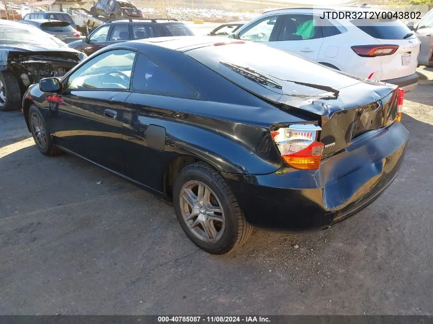 2000 Toyota Celica Gt VIN: JTDDR32T2Y0043802 Lot: 40785087