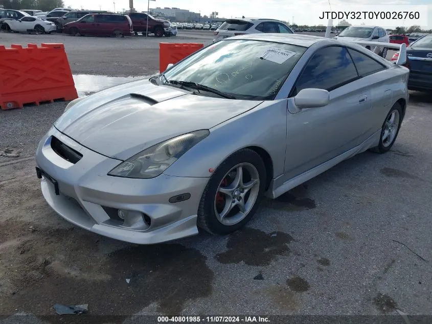 2000 Toyota Celica Gts VIN: JTDDY32T0Y0026760 Lot: 40801985