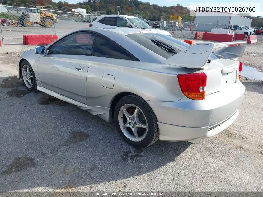 2000 Toyota Celica Gts VIN: JTDDY32T0Y0026760 Lot: 40801985