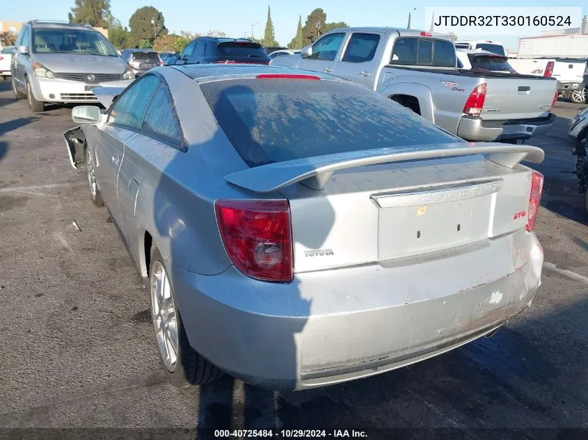 2003 Toyota Celica Gt VIN: JTDDR32T330160524 Lot: 40725484