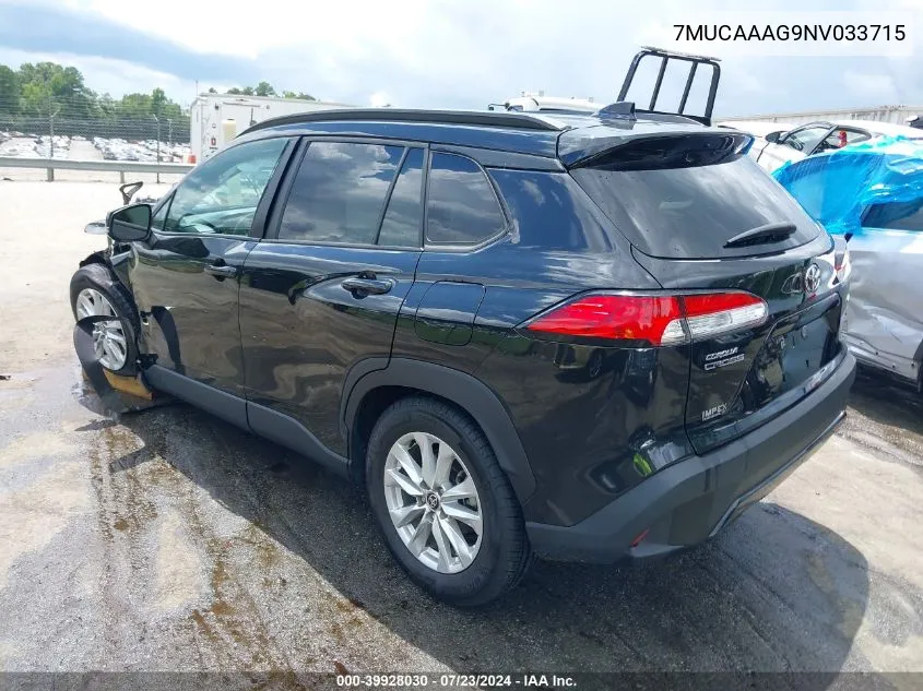 2022 Toyota Corolla Cross Le VIN: 7MUCAAAG9NV033715 Lot: 39928030