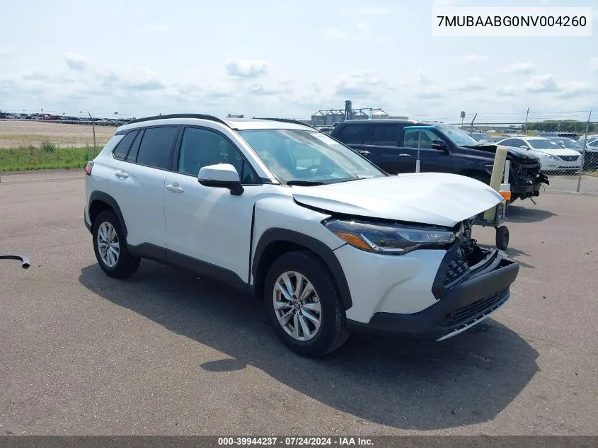 2022 Toyota Corolla Cross Le VIN: 7MUBAABG0NV004260 Lot: 39944237