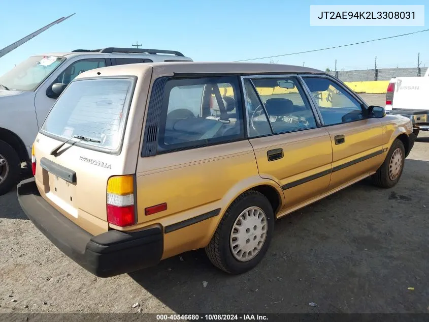 1990 Toyota Corolla Dlx VIN: JT2AE94K2L3308031 Lot: 40546680