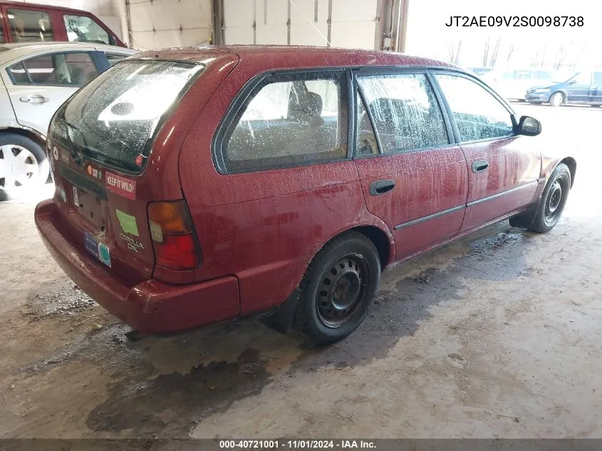 1995 Toyota Corolla Dx VIN: JT2AE09V2S0098738 Lot: 40721001