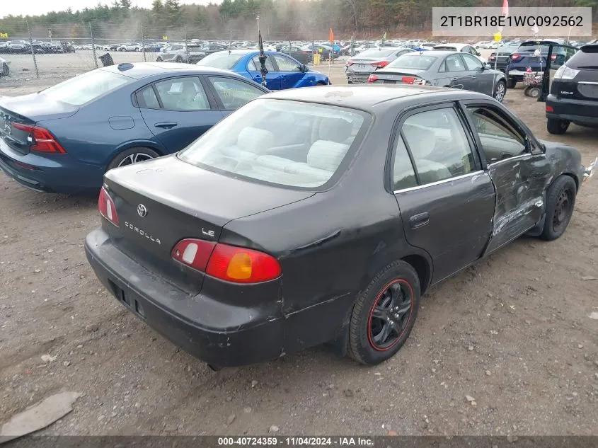 1998 Toyota Corolla Le VIN: 2T1BR18E1WC092562 Lot: 40724359