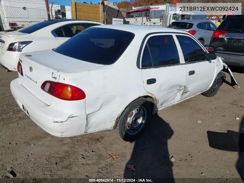 1998 Toyota Corolla Ve VIN: 2T1BR12EXWC092424 Lot: 40842574