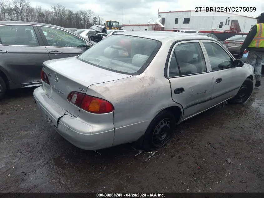 2000 Toyota Corolla Ce VIN: 2T1BR12E4YC275059 Lot: 39251747