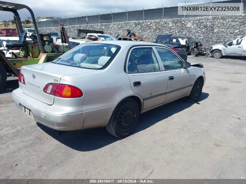 2000 Toyota Corolla Ce VIN: 1NXBR12EXYZ325008 Lot: 39310417