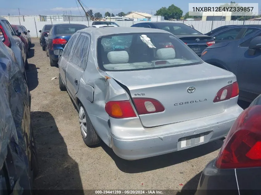 2000 Toyota Corolla Ce VIN: 1NXBR12E4YZ339857 Lot: 39441289