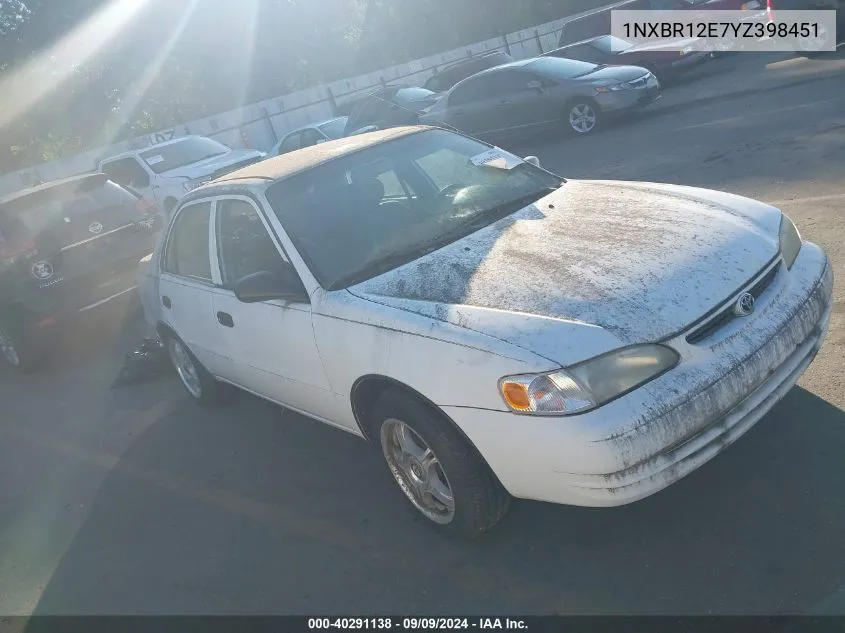 2000 Toyota Corolla Ve VIN: 1NXBR12E7YZ398451 Lot: 40291138