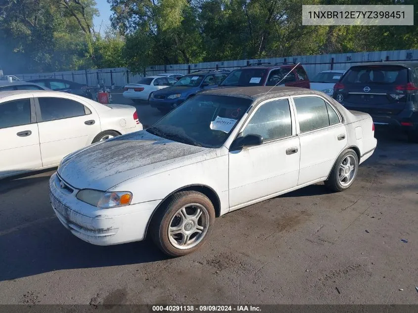 2000 Toyota Corolla Ve VIN: 1NXBR12E7YZ398451 Lot: 40291138