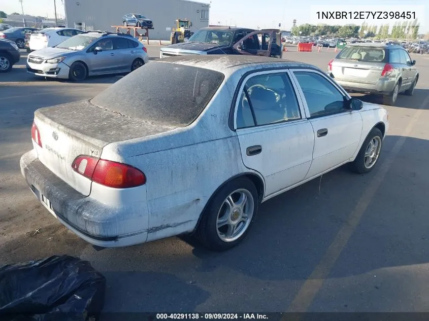 2000 Toyota Corolla Ve VIN: 1NXBR12E7YZ398451 Lot: 40291138