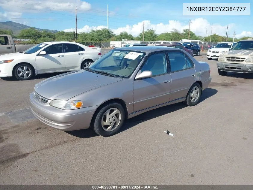 2000 Toyota Corolla Le VIN: 1NXBR12E0YZ384777 Lot: 40293781