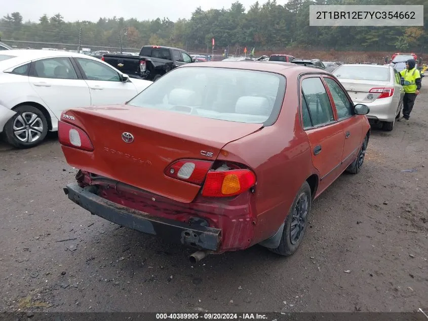 2000 Toyota Corolla Ce VIN: 2T1BR12E7YC354662 Lot: 40389905