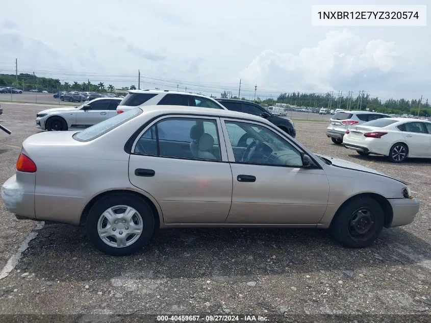 2000 Toyota Corolla Ve VIN: 1NXBR12E7YZ320574 Lot: 40459657