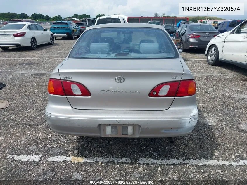 2000 Toyota Corolla Ve VIN: 1NXBR12E7YZ320574 Lot: 40459657