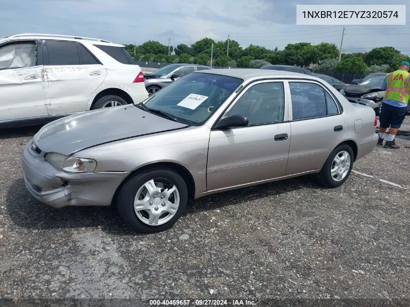 2000 Toyota Corolla Ve VIN: 1NXBR12E7YZ320574 Lot: 40459657