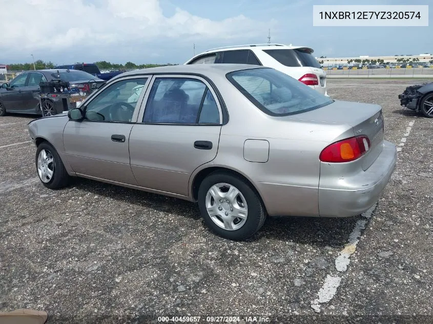 2000 Toyota Corolla Ve VIN: 1NXBR12E7YZ320574 Lot: 40459657