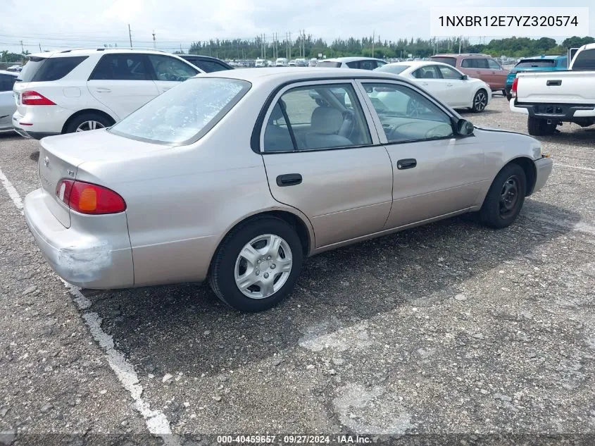 2000 Toyota Corolla Ve VIN: 1NXBR12E7YZ320574 Lot: 40459657