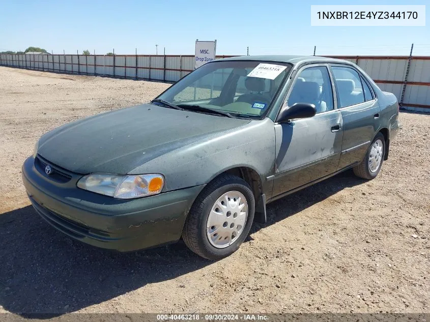 2000 Toyota Corolla Ce VIN: 1NXBR12E4YZ344170 Lot: 40463218