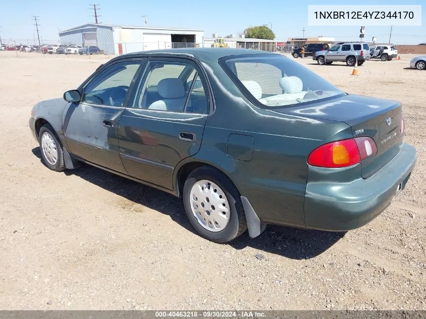 2000 Toyota Corolla Ce VIN: 1NXBR12E4YZ344170 Lot: 40463218