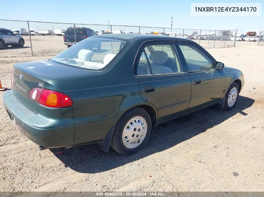 2000 Toyota Corolla Ce VIN: 1NXBR12E4YZ344170 Lot: 40463218