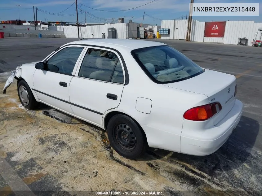 2000 Toyota Corolla Ce VIN: 1NXBR12EXYZ315448 Lot: 40710809