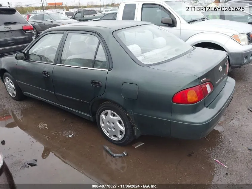 2000 Toyota Corolla Ce VIN: 2T1BR12E6YC263625 Lot: 40778027