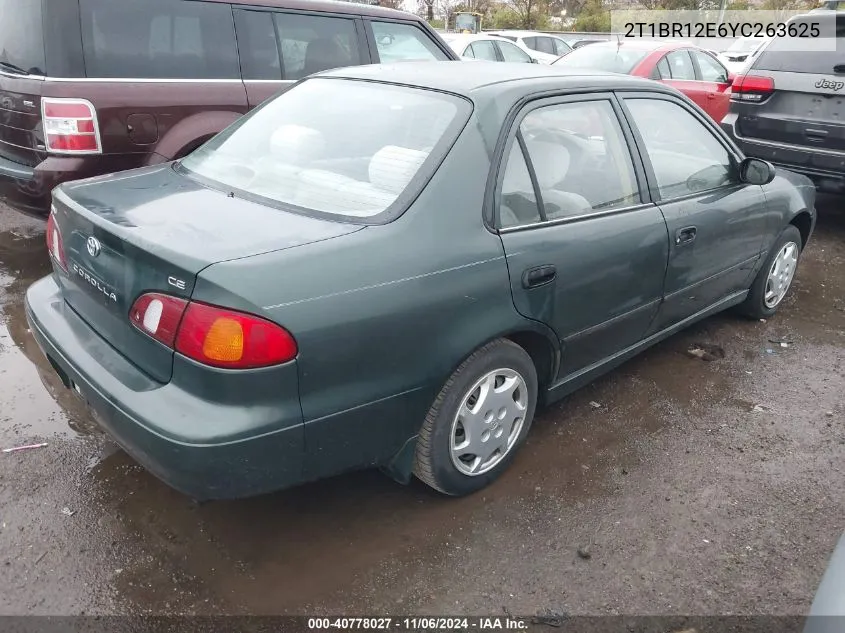 2000 Toyota Corolla Ce VIN: 2T1BR12E6YC263625 Lot: 40778027