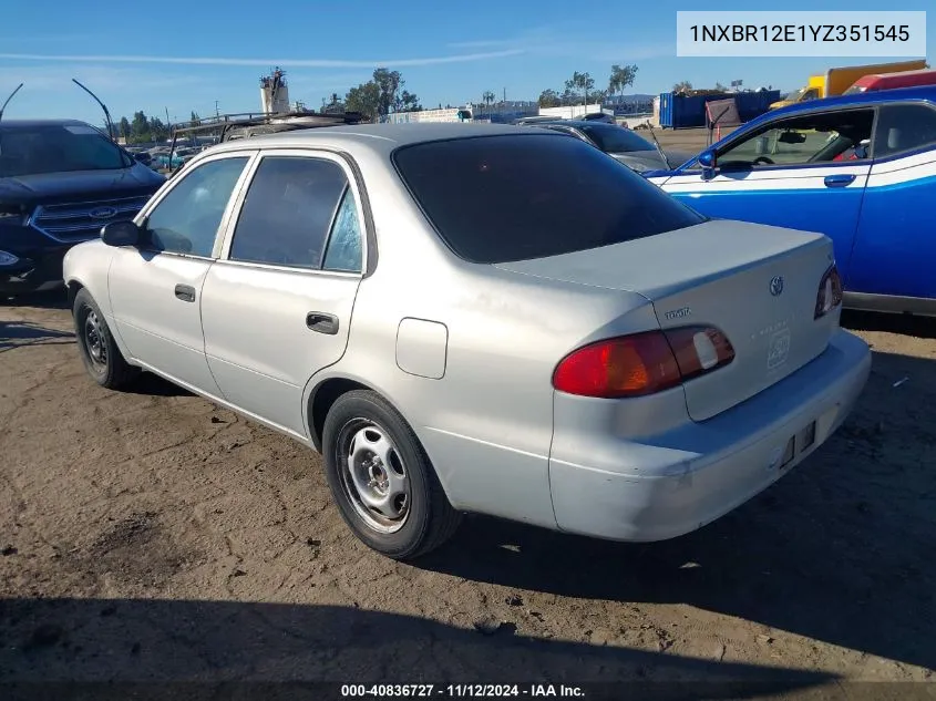 2000 Toyota Corolla Ve VIN: 1NXBR12E1YZ351545 Lot: 40836727