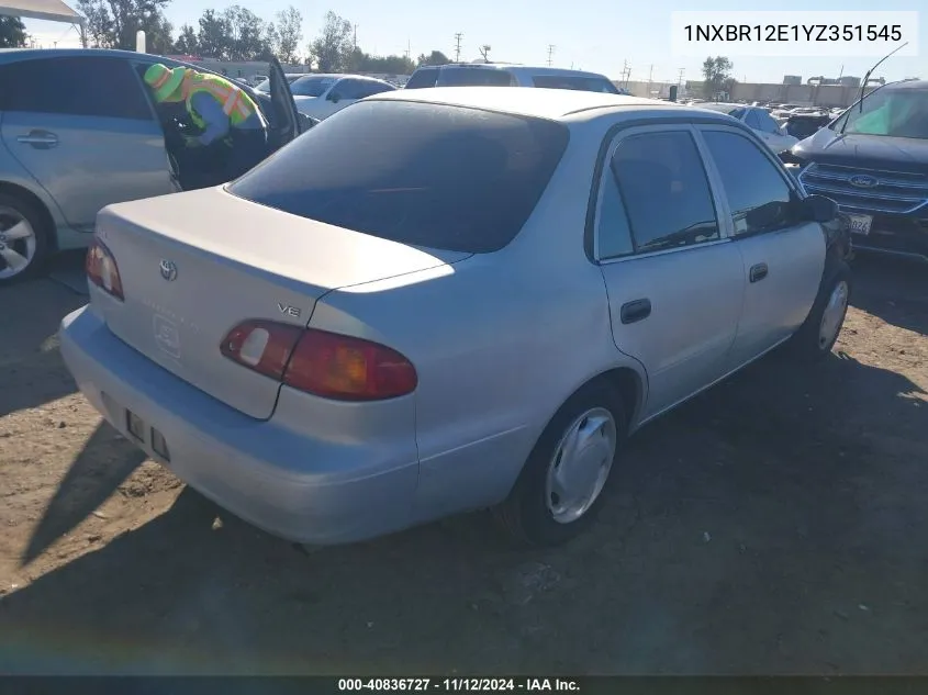 2000 Toyota Corolla Ve VIN: 1NXBR12E1YZ351545 Lot: 40836727