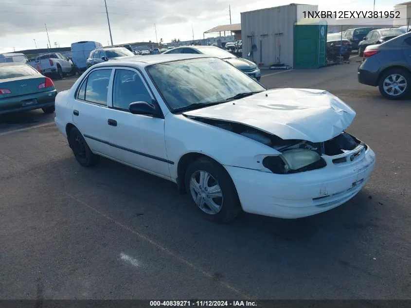 2000 Toyota Corolla Ce/Le/Ve VIN: 1NXBR12EXYV381952 Lot: 40839271