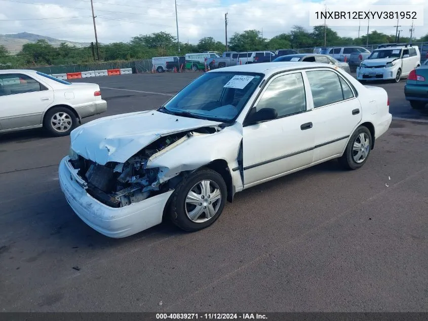 2000 Toyota Corolla Ce/Le/Ve VIN: 1NXBR12EXYV381952 Lot: 40839271