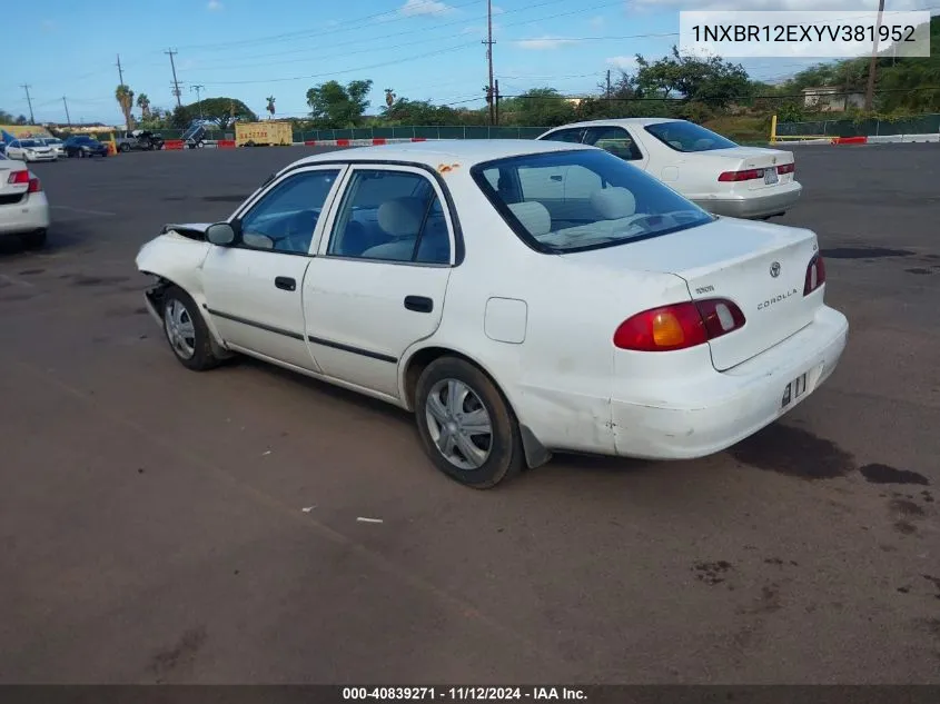 2000 Toyota Corolla Ce/Le/Ve VIN: 1NXBR12EXYV381952 Lot: 40839271