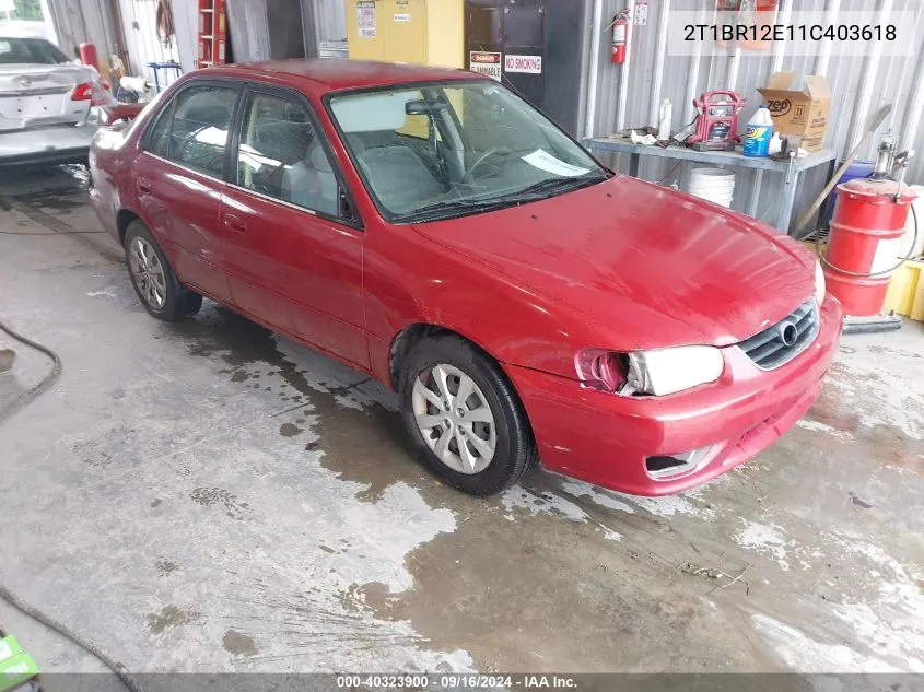 2001 Toyota Corolla Le VIN: 2T1BR12E11C403618 Lot: 40323900