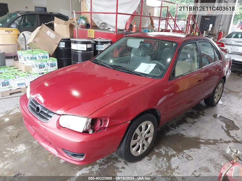 2001 Toyota Corolla Le VIN: 2T1BR12E11C403618 Lot: 40323900