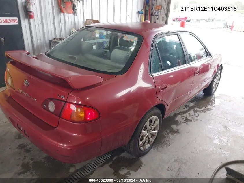 2001 Toyota Corolla Le VIN: 2T1BR12E11C403618 Lot: 40323900